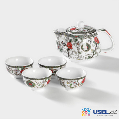 Keramika çay mərasimi dəsti “Çiçək”, 5 parça